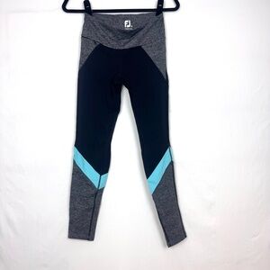 FJ FootJoy Golf Gray and Black Leggings with Blue Accents Small